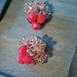 Vintage Pink and Clear Bead Cluster Earrings